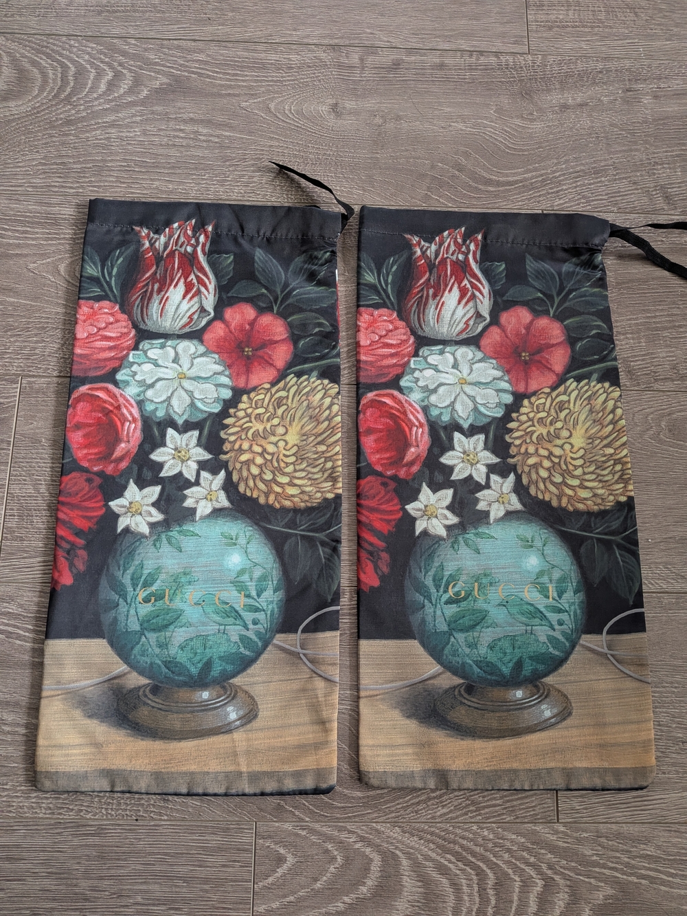 Gucci Floral Drawstring Dust Bag - Black with Multicolor Floral Print
